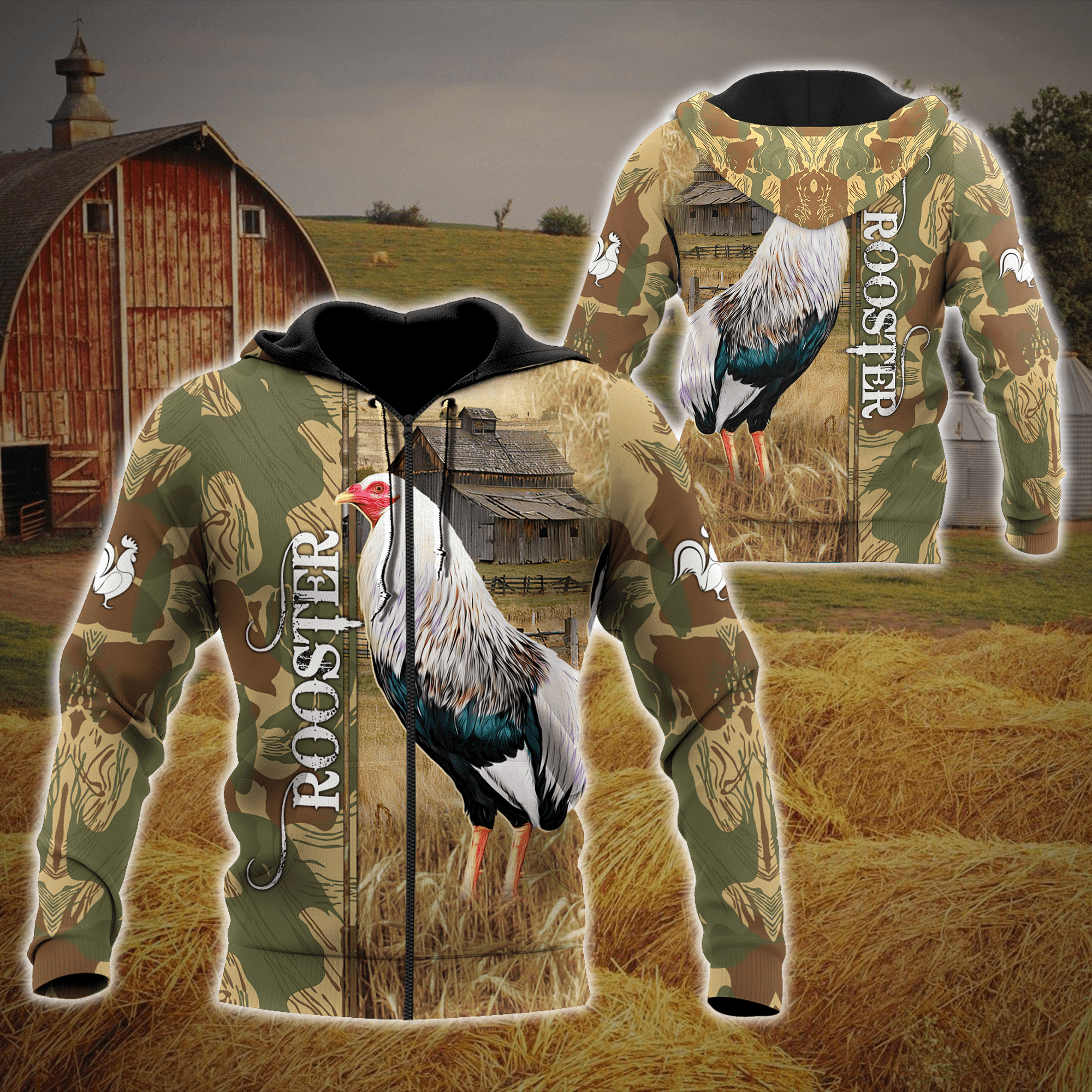 Rooster Camo Pattern Hoodie 3D All Over Print