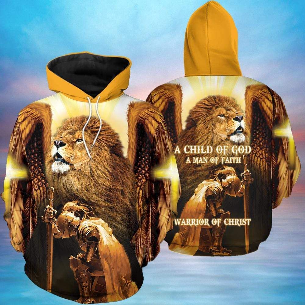 A Child Of God A Man Of Faith Lion Hoodie 3D All Over Print