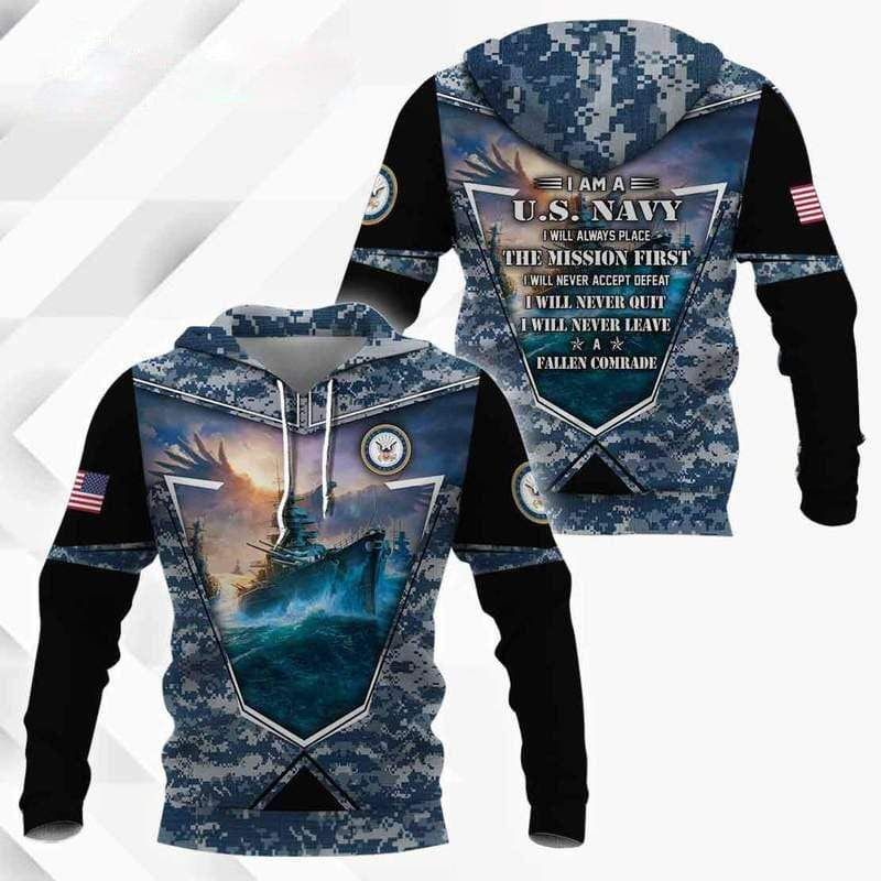 I Am Us Navy, I Will Never Leave Hoodie 3D All Over Print