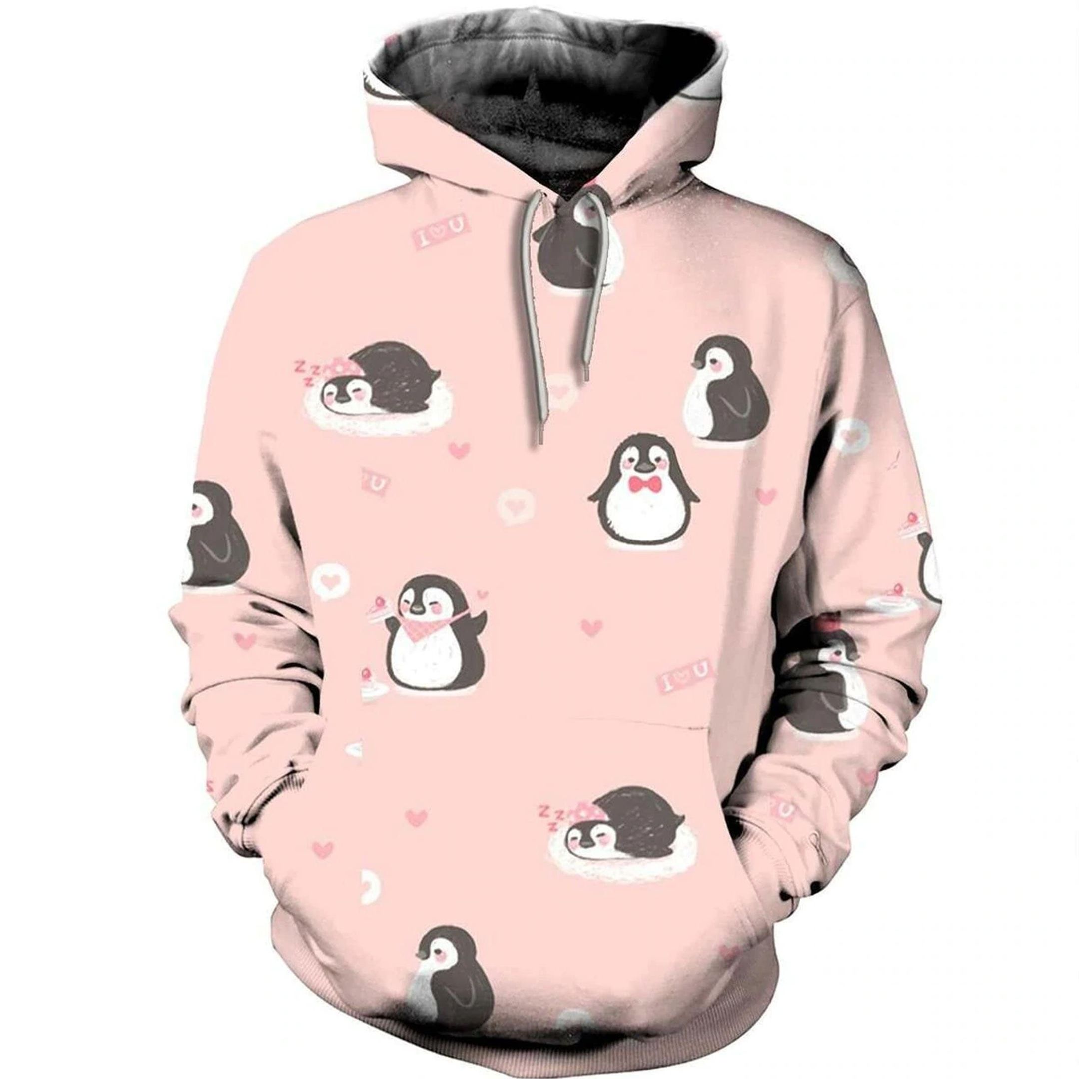 Pink Penguin Hoodie 3D All Over Print Gifts For Kids