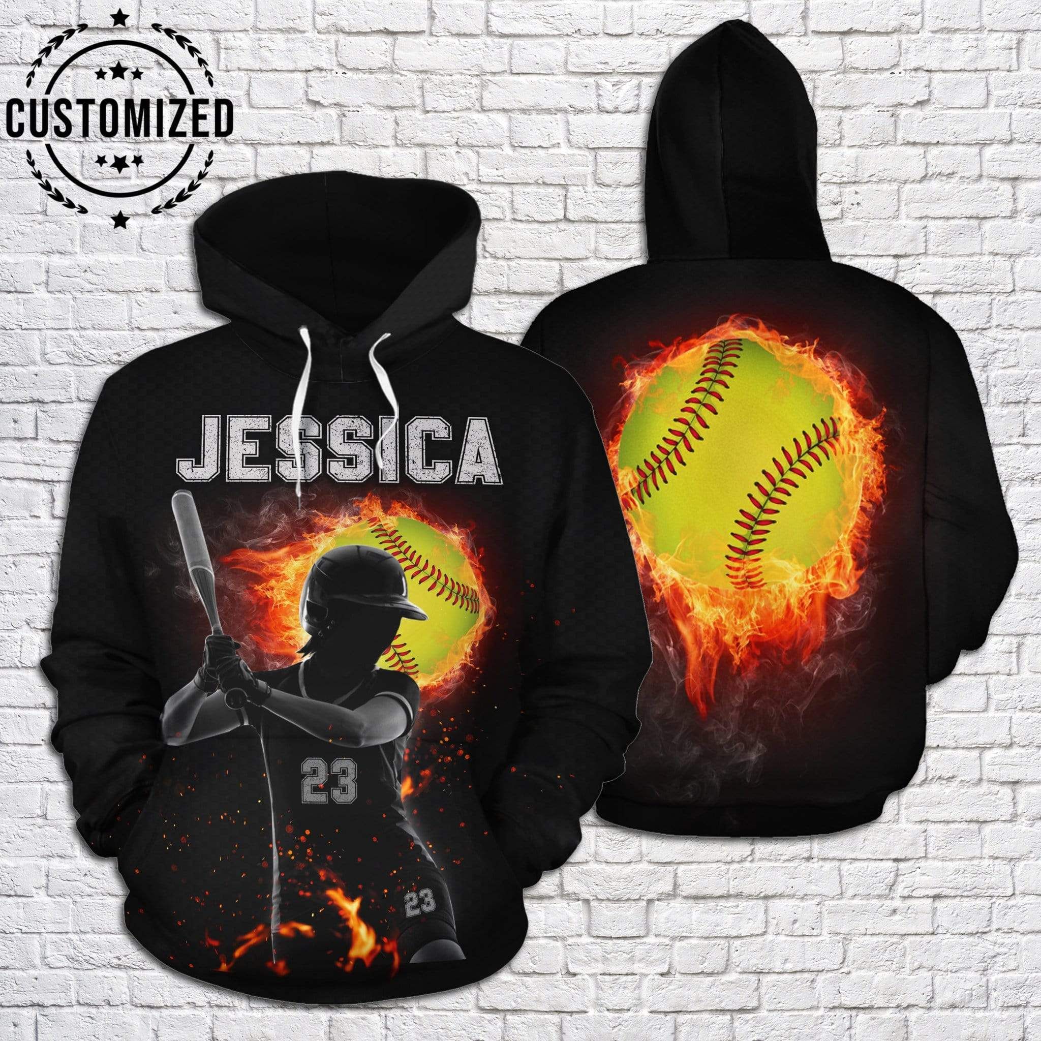 Personalized Softball Player Hit Burning Ball Hoodie 3D All Over Print PAN3HD0268