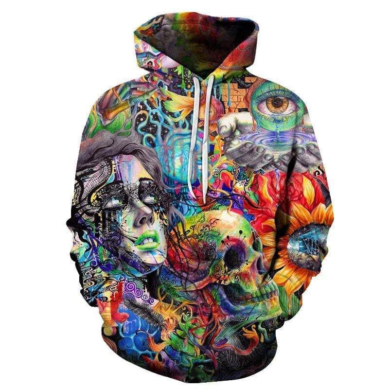 Colorful Psychedelic Skull Hoodie 3D All Over Print