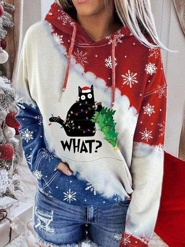 Women'S Funny Cat Holding With Christmas Tree Print Pocket Tie-Dye Hoodie 3D All Over Print