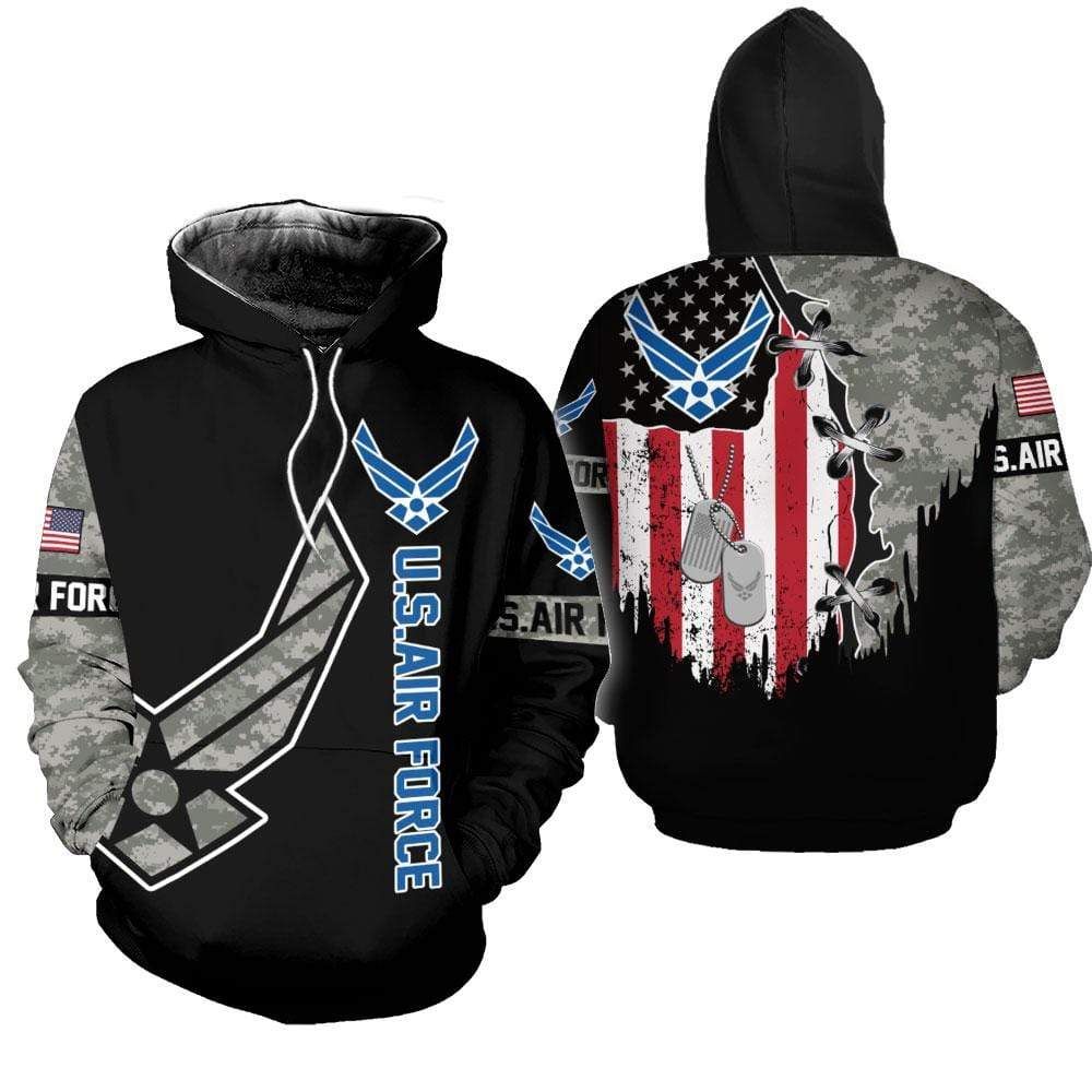 Dog Tag Us Air Force Black Hoodie 3D All Over Print