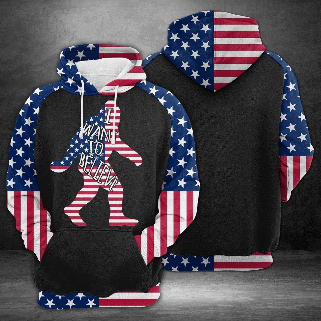 Bigfoot Us Flag I Want To Believe Hoodie 3D All Over Print