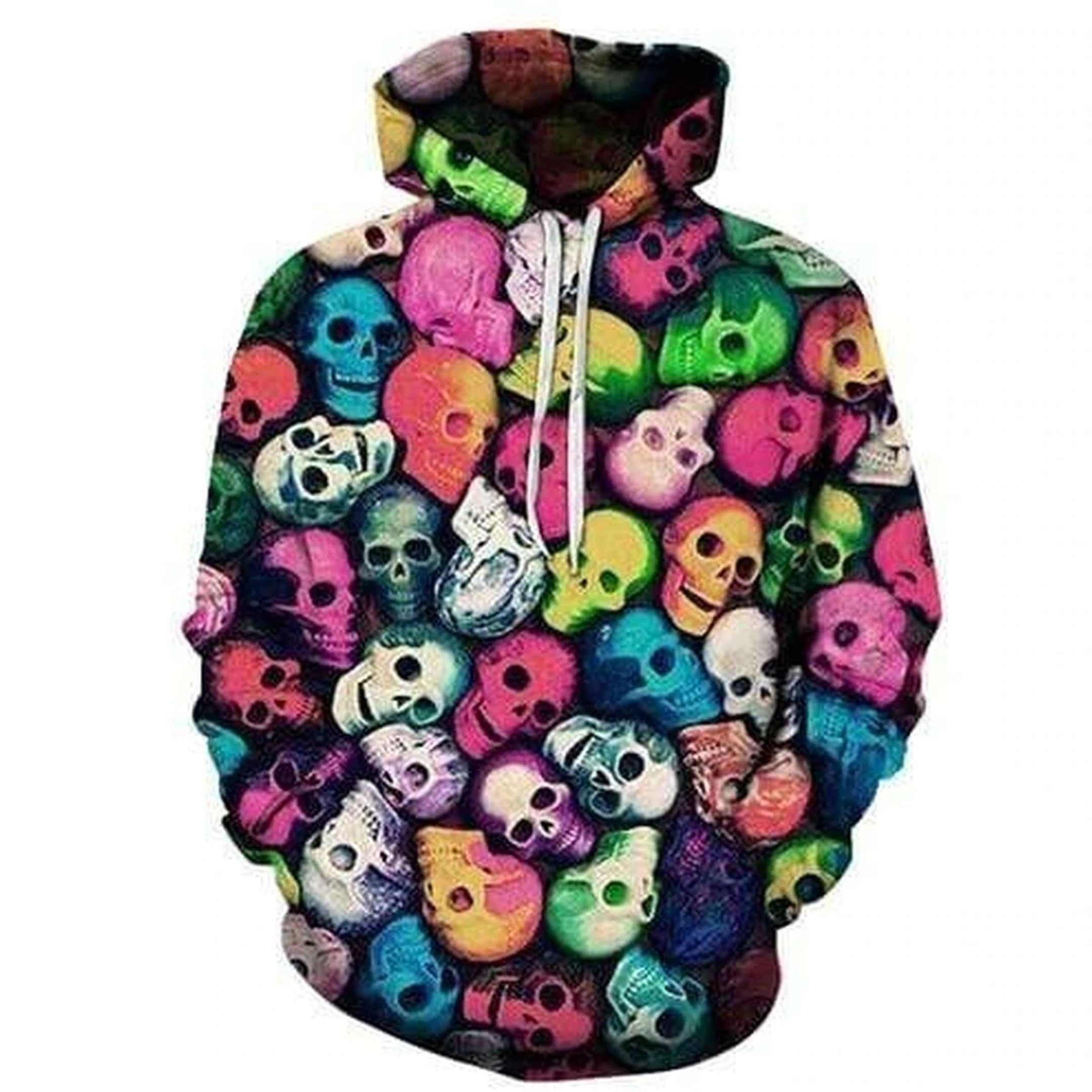 Black Colorful Skulls Laughing Skeleton Face Hoodie 3D All Over Print