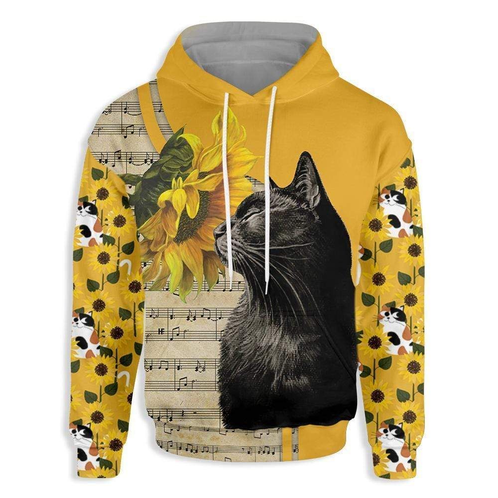 You Are My Sunshine Black Cat Sunflower And Music Hoodie All Over Print