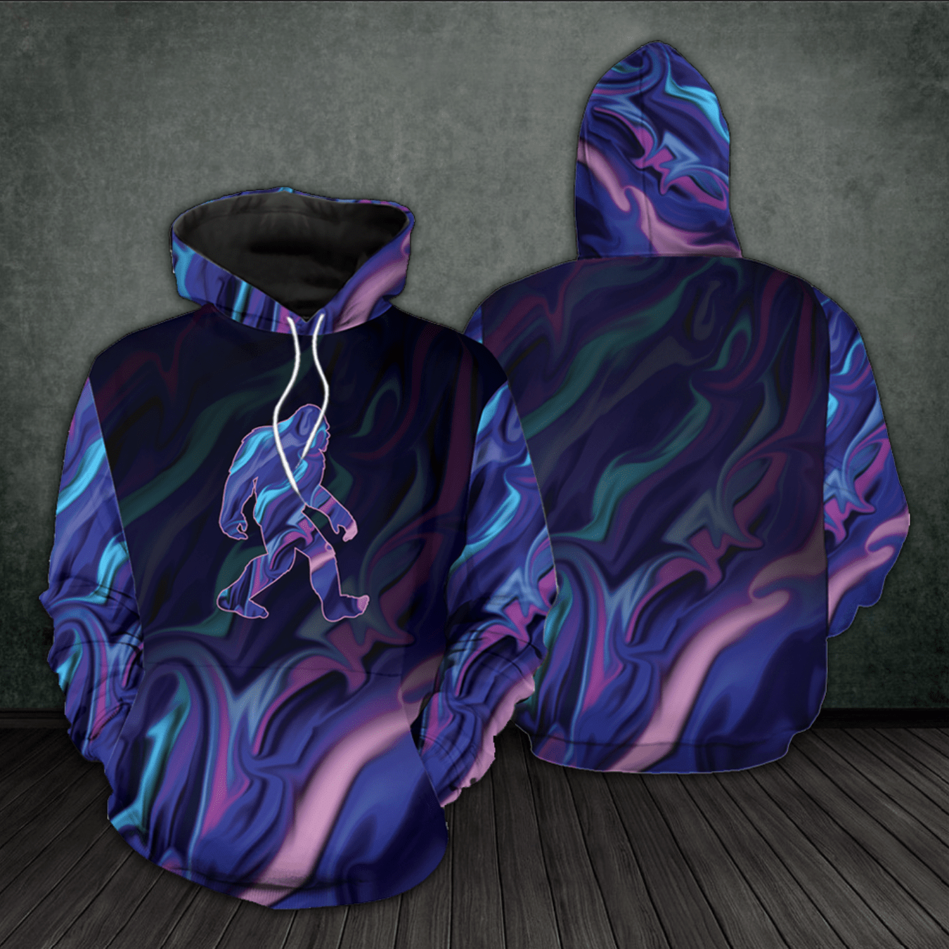 Bigfoot Colorful Psychedelic Hologram Hoodie 3D All Over Print