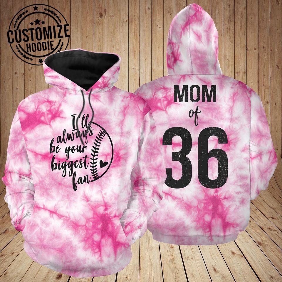 Personalized I'll Always Be Your Biggest Fan Softball Tie Dye Pink Hoodie 3D All Over Print