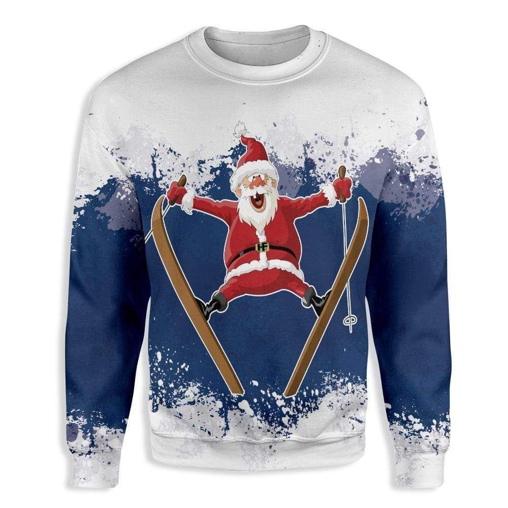 Santa Skiing Funny Christmas Sweatshirt All Over Print