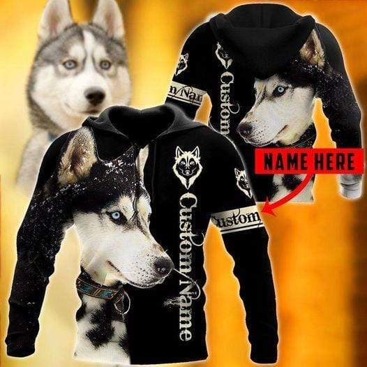 Personalized Husky Black Custom Name Hoodie 3D All Over Print