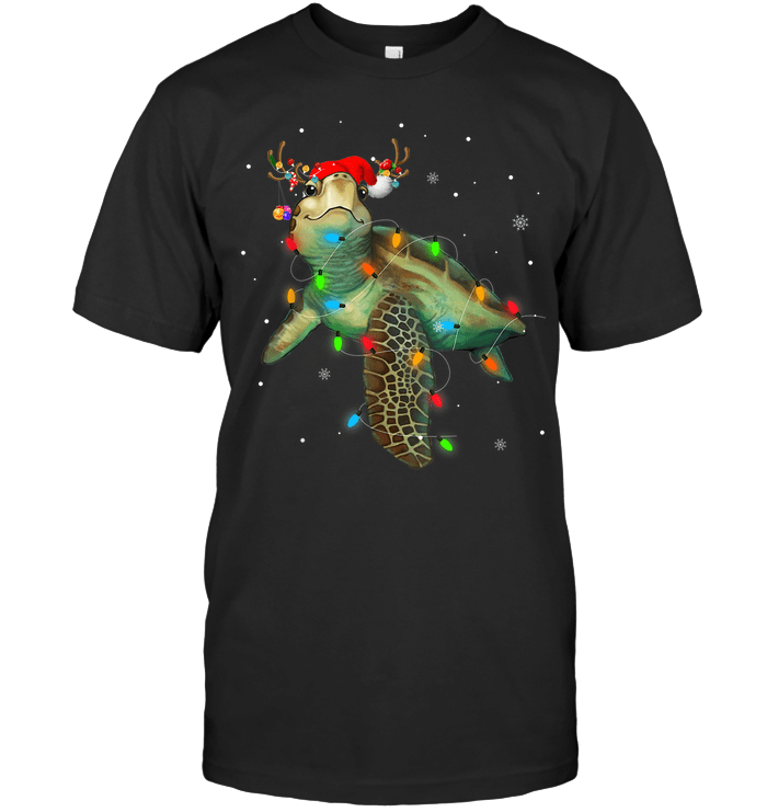 Sea Turtle Christmas Lights Funny Santa Hat Merry Christmas T Shirt