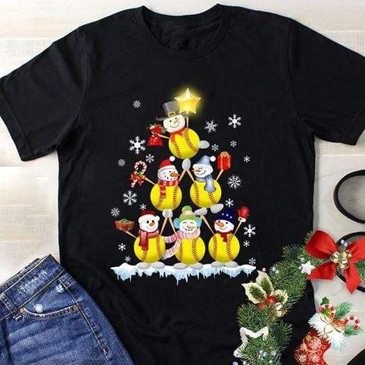 Amazing Softball Snowman Christmas Tree T-Shirt