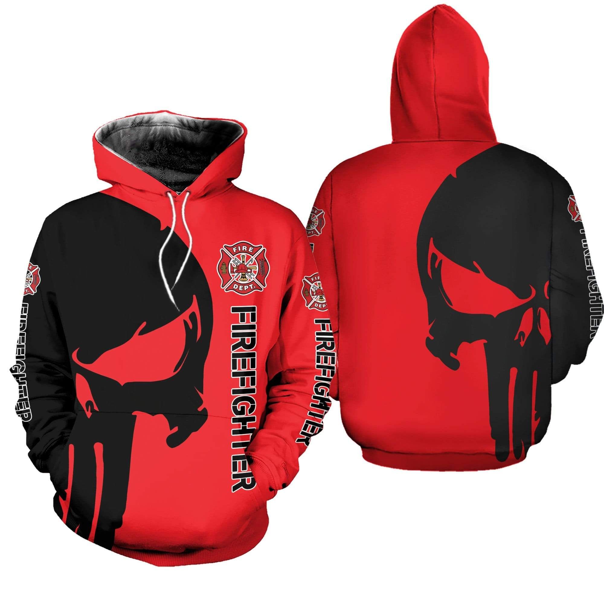 Firefighter Skull Red And Black Hoodie 3D All Over Print