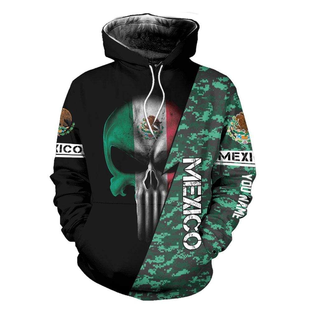 Personalized Mexico Skull Flag Custom Name Hoodie 3D All Over Print PAN
