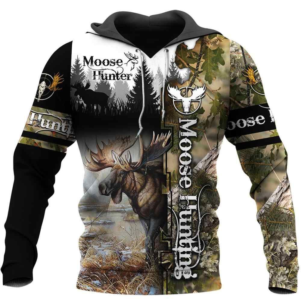 Moose Hunting Camo Hoodie 3D All Over Print