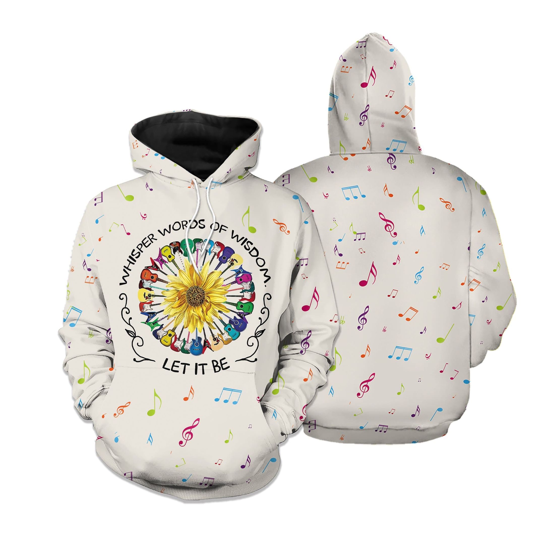 Hippie Guitar Flower Let It Be Hoodie 3D All Over Print