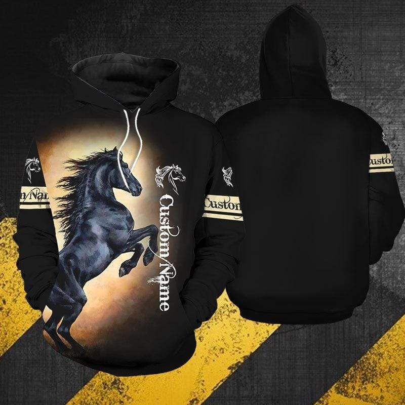 Pesonalized Custom Name Strong Black Horse Hoodie 3D All Over Print