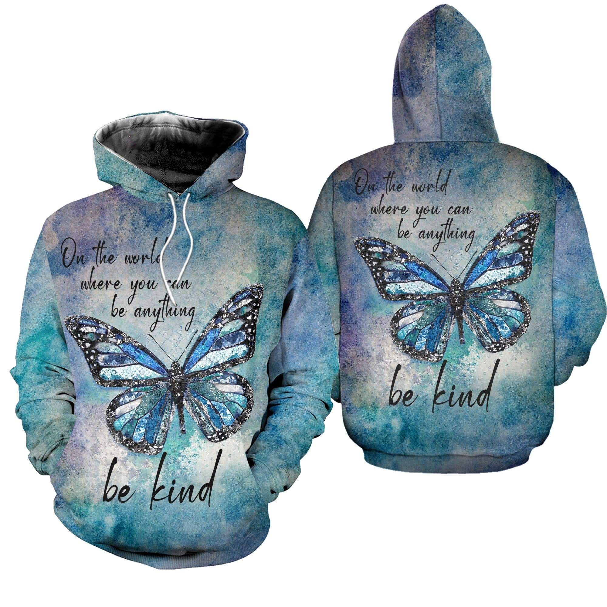 Watercolor Butterfly Be Kind Hoodie 3D All Over Print