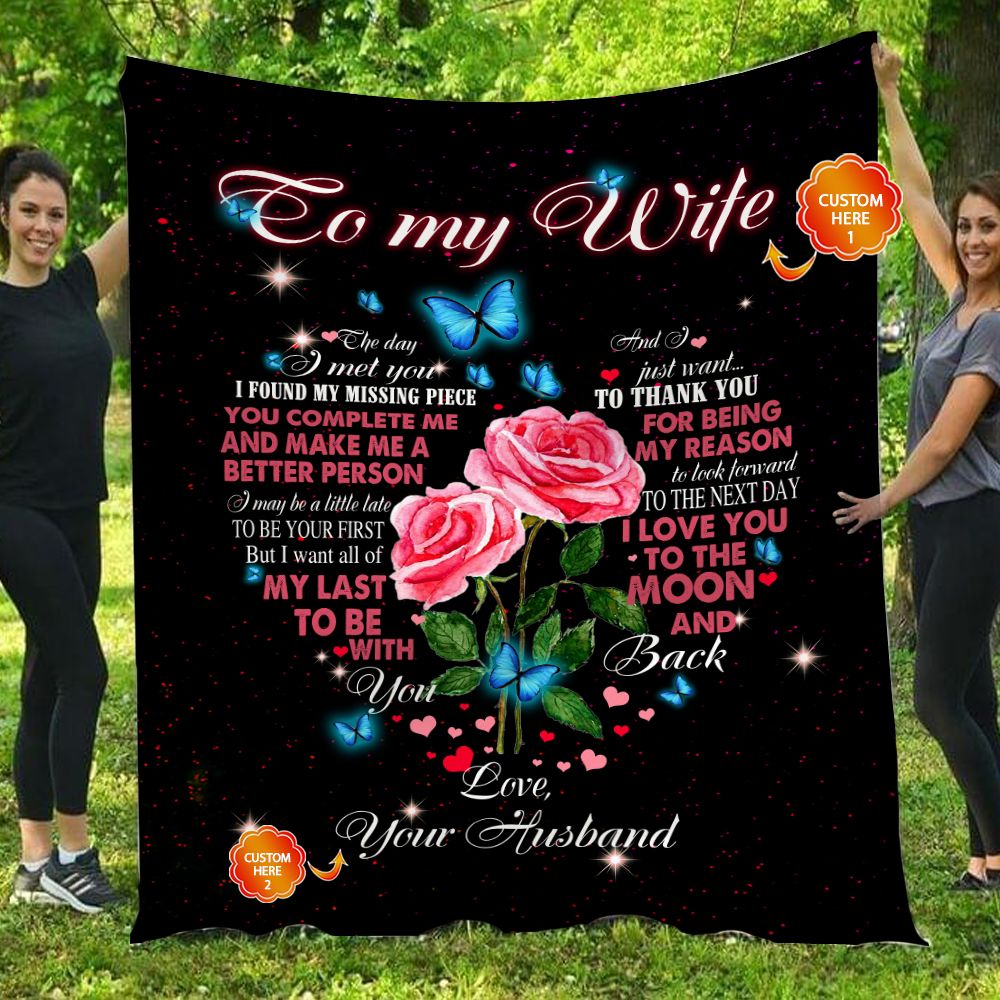 Personalized Valentine Day Gifts For Wife - Rose Butterfly Fleece Blanket - The Day I Met You I Found Missing Piece PAN