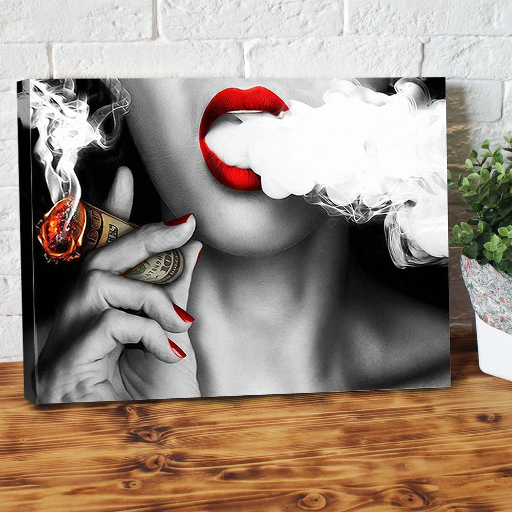 Money Clouds Red Lips Girl Canvas Print PAN