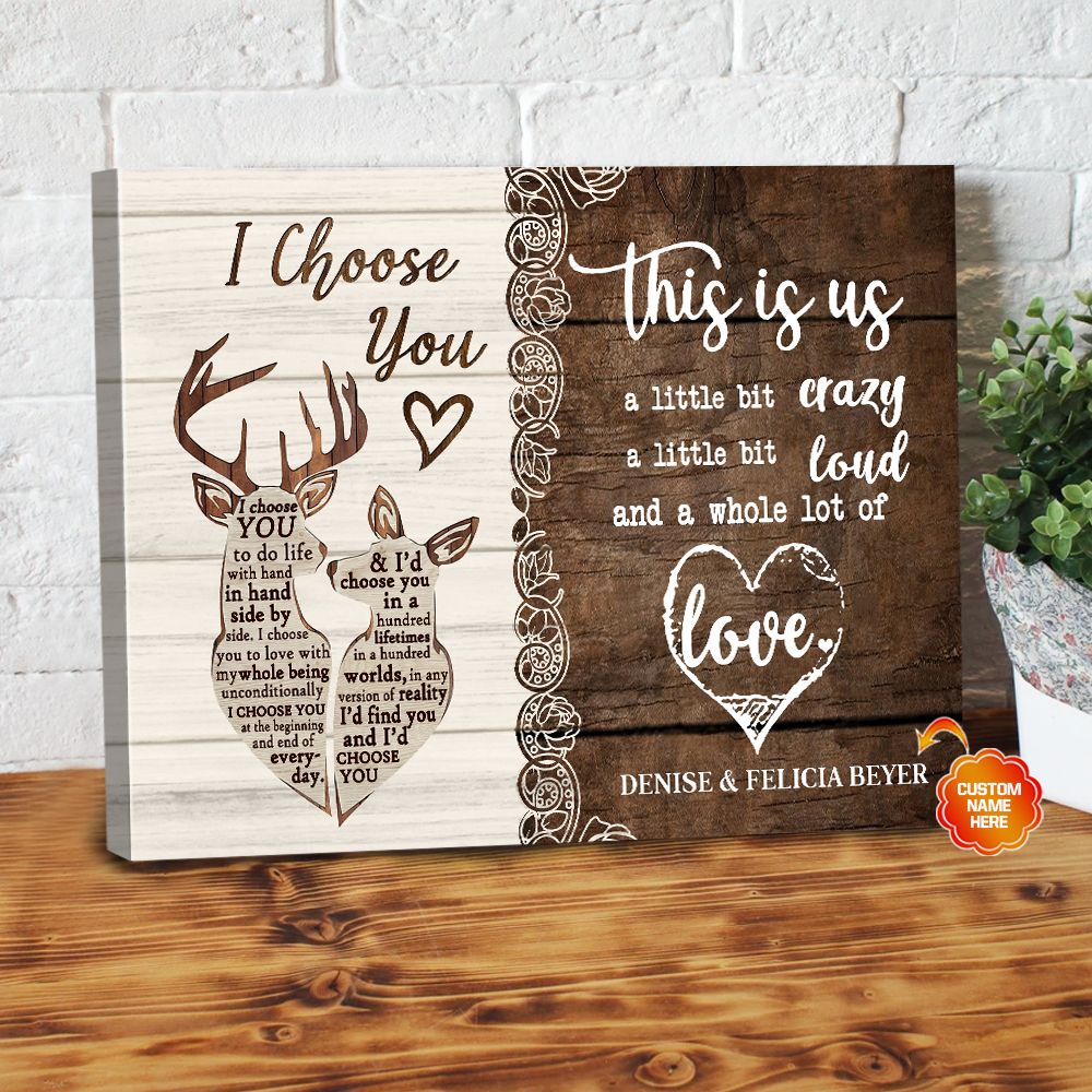 Personalized Valentine Day Gifts For Him Her - Deer Canvas I Choose You PAN