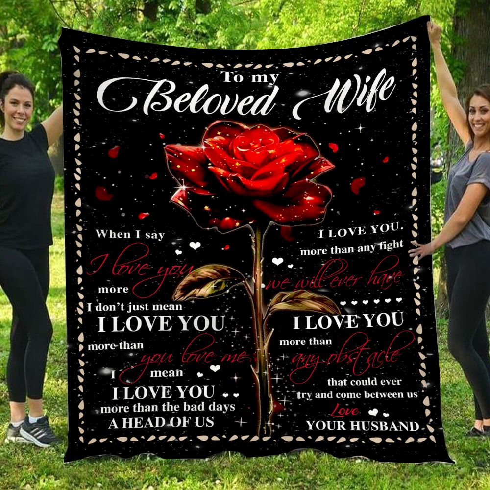 Gift For Wife Rose Black Fleece Blanket When I Say I Love You PAN