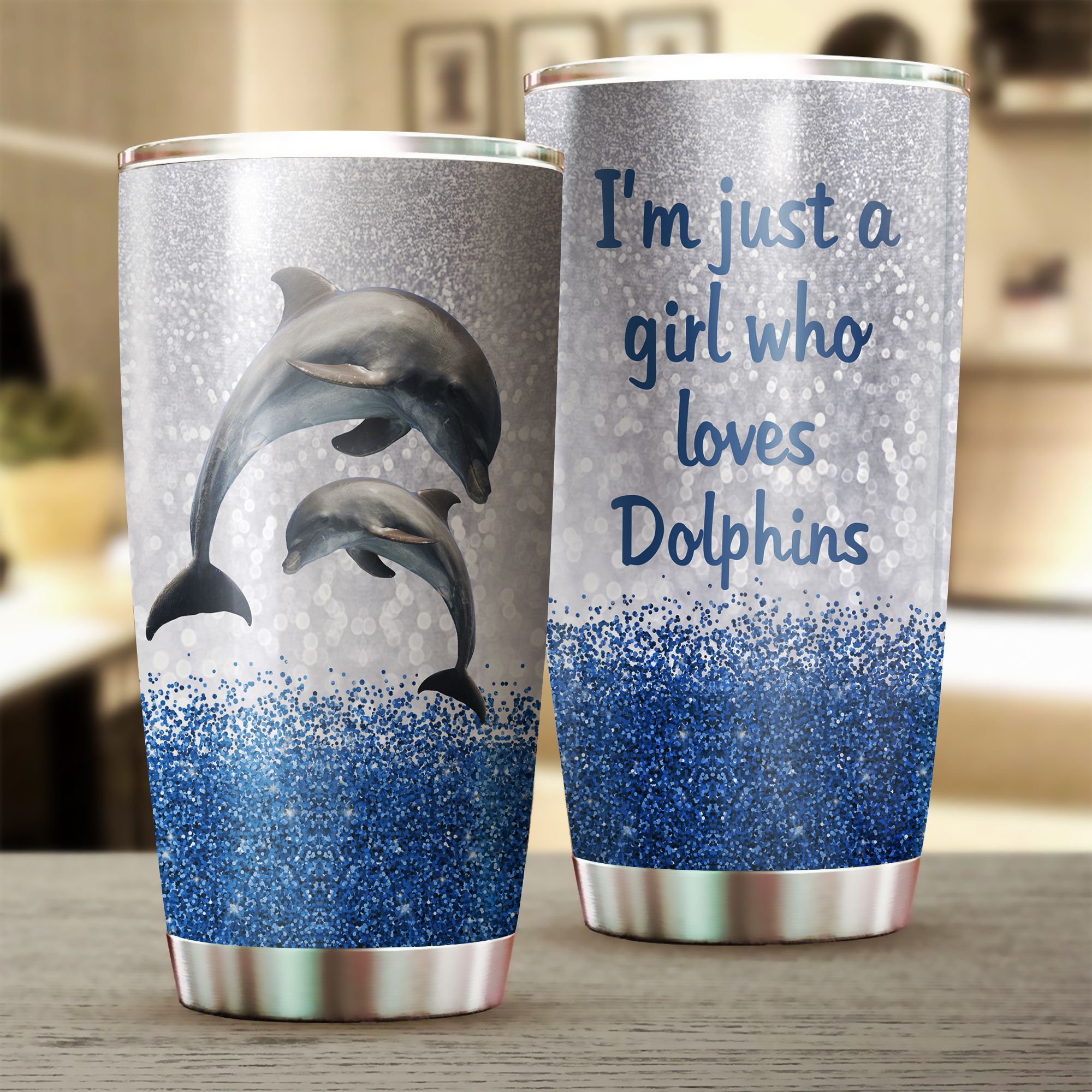 Im Just A Girl Who Loves Dolphins Blue Tumbler PAN