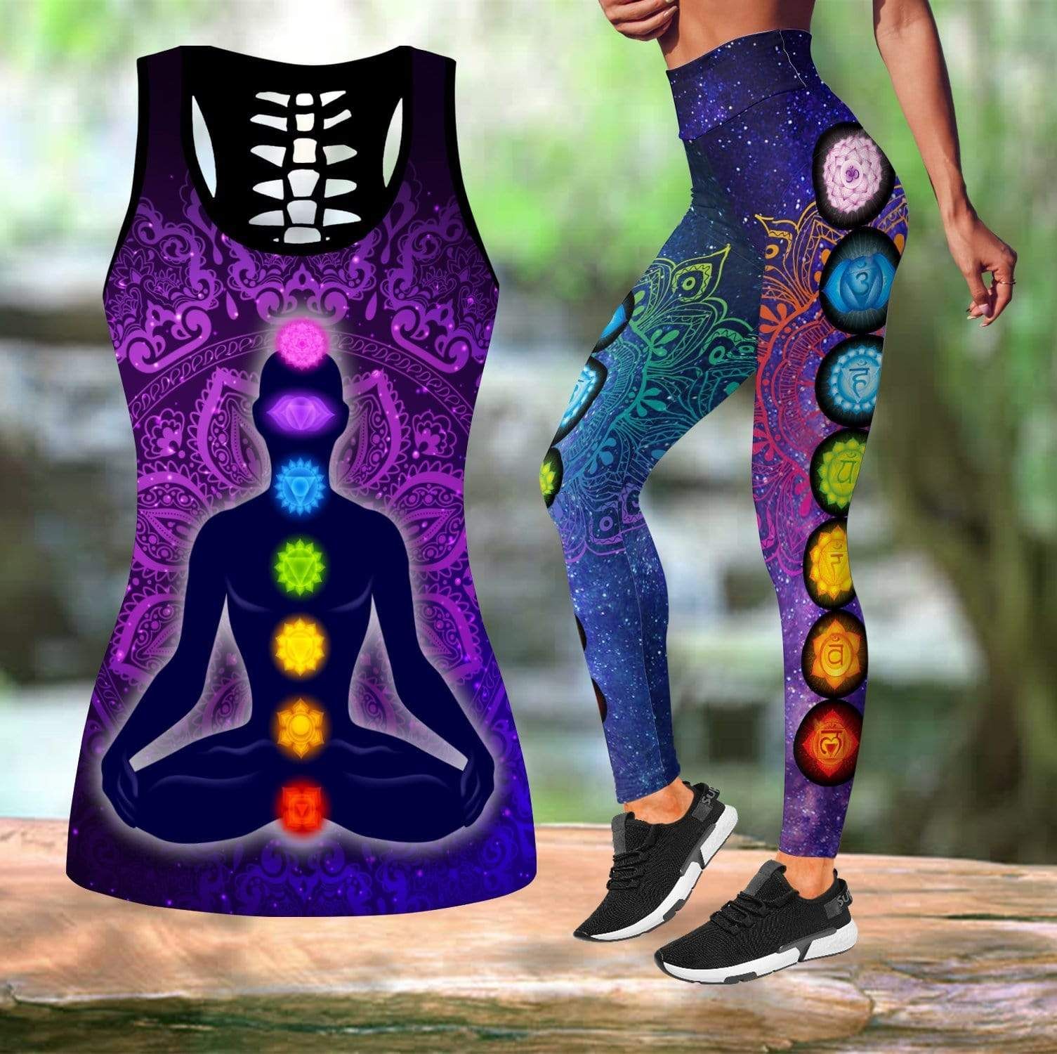 Chakra Yoga Art Combo Leggings And Hollow Tank Top
