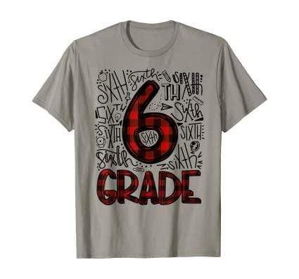 6 Grade Red Plaid Back To School T-Shirt