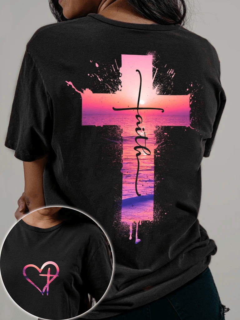 Faith Cross Sunset Beach T Shirt