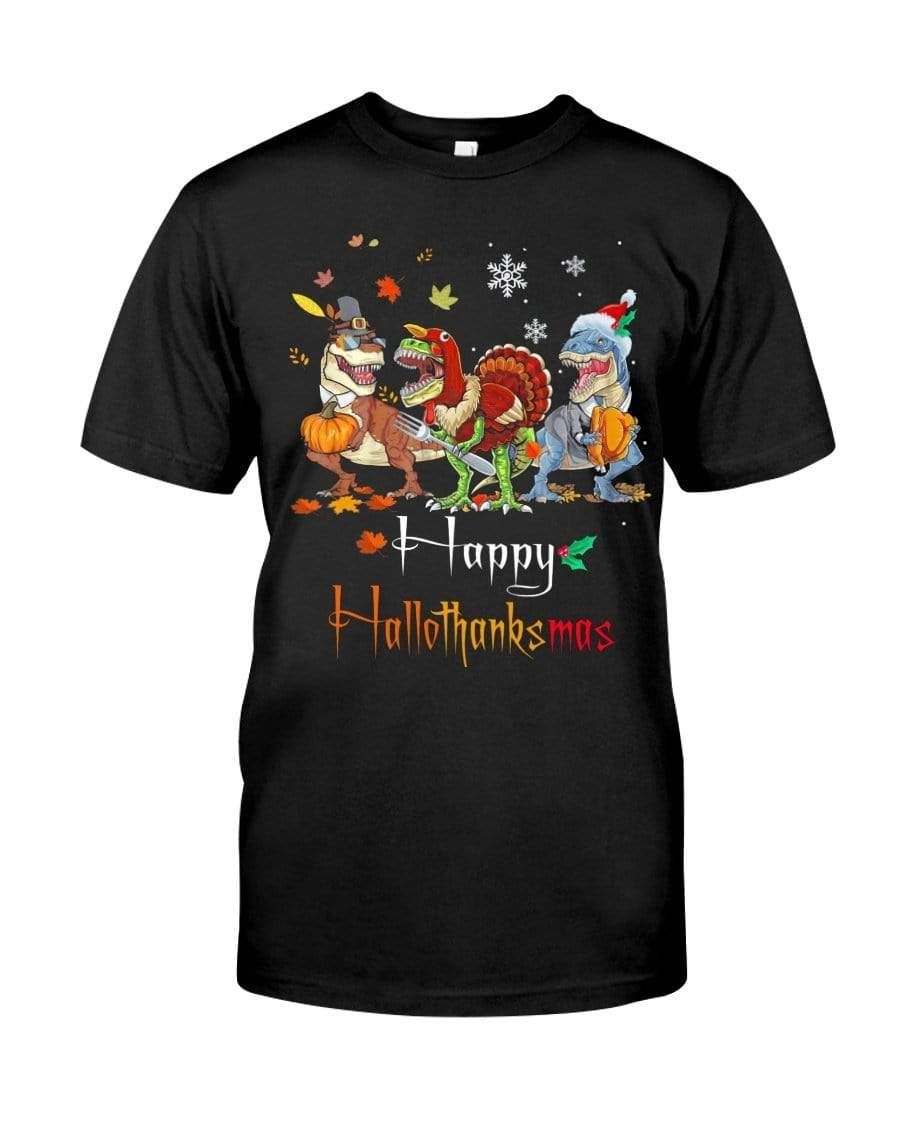 Dinosaur Happy Hallothanksmas Funny Xmas Christmas T-Shirt