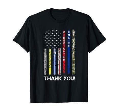 Retro American Flag Police Military Firefighter Nurse T-Shirt