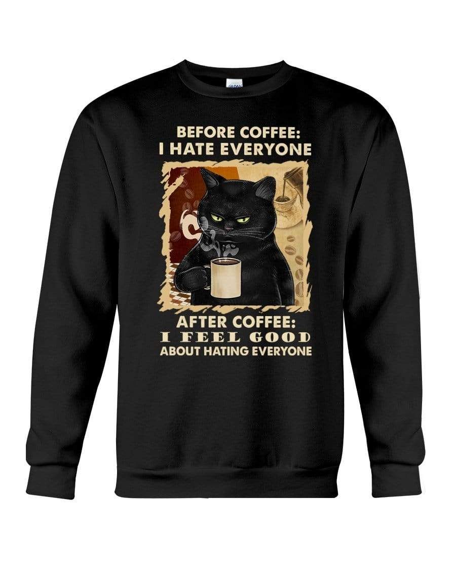 Black Cat I Hate Everyone With Coffee Shirt