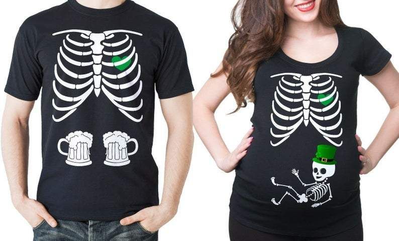Funny Halloween Rib Skeleton Couple Maternity T-Shirt