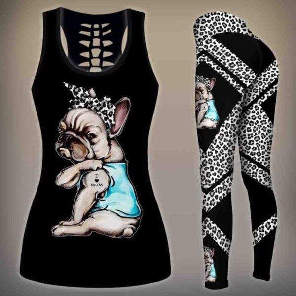 Leopard French Bulldog Combo Leggings And Hollow Tank Top