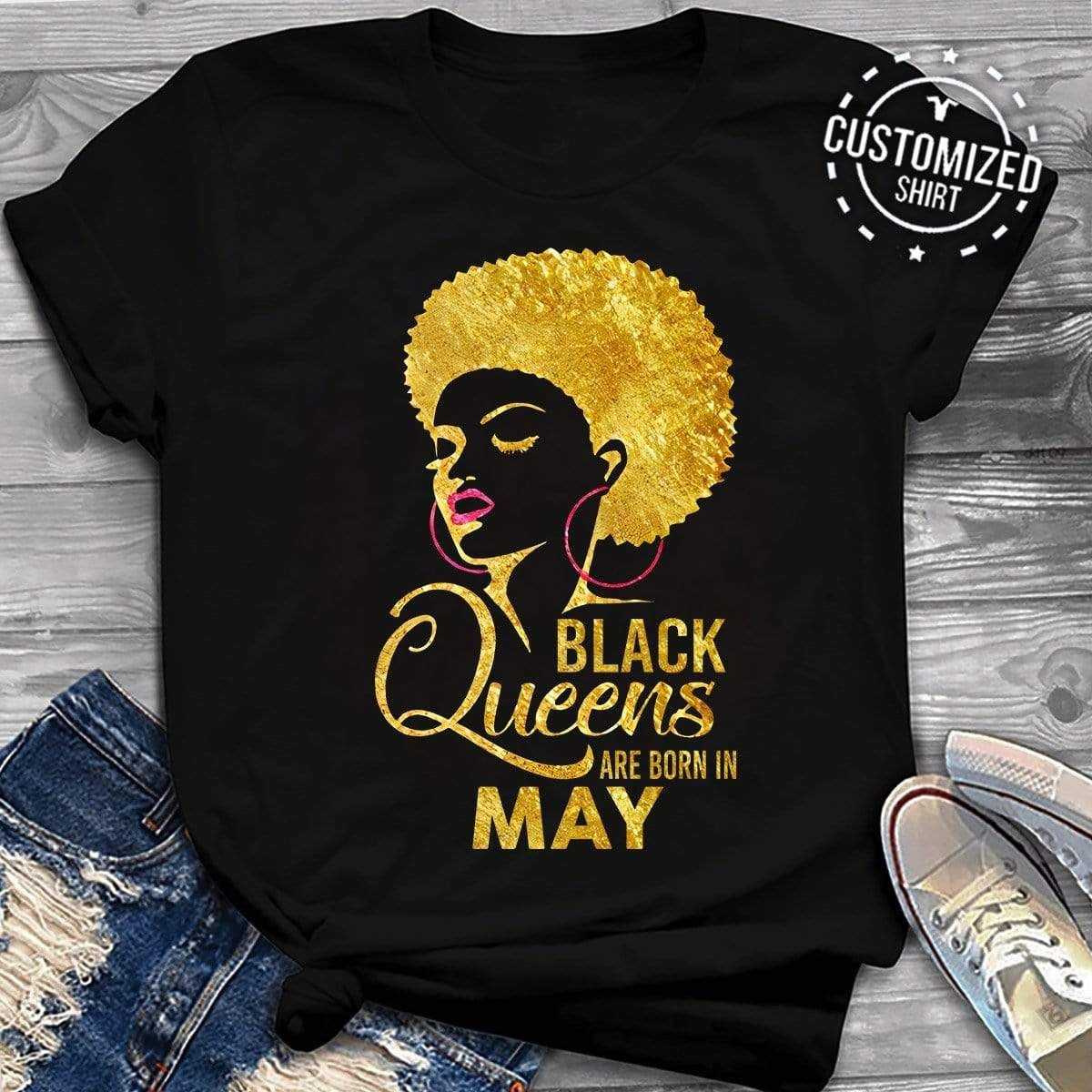 Personalized Black Queens Are Born In September Custom Birthday T-Shirt Hoodie