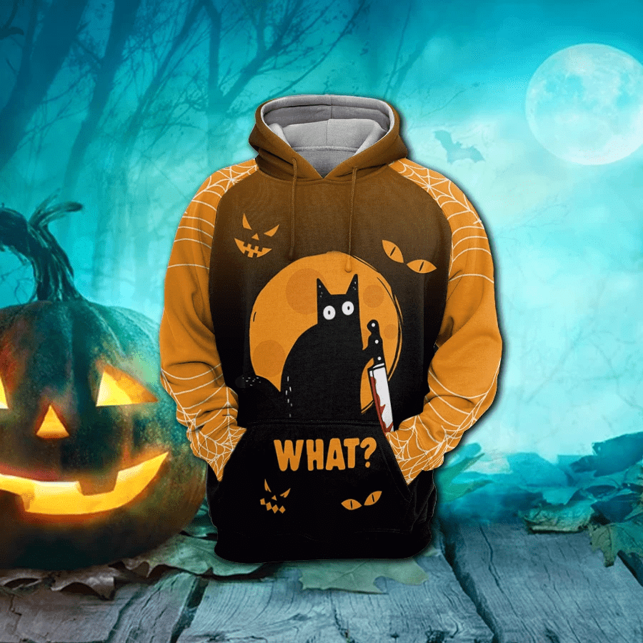 Cat What Halloween Hoodie 3D All Over Print