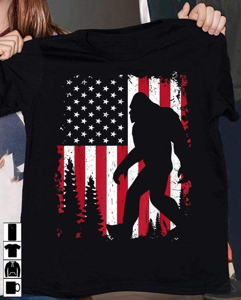 Bigfoot With American Flag Shirt