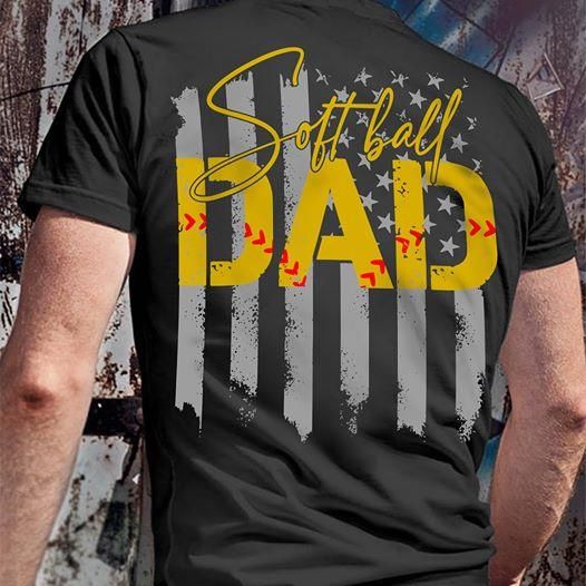 Gifts For Dad  Softball Dad Black American Flag T-Shirt PAN2TS0015
