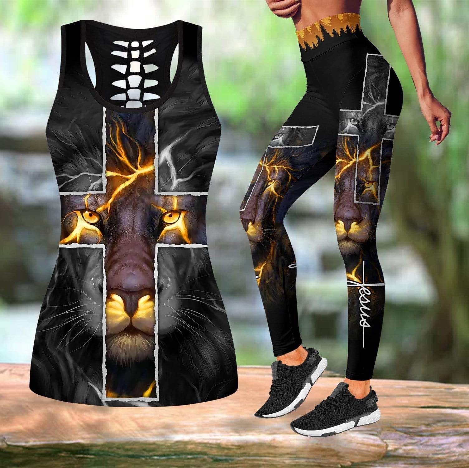 Easter Jesus Cross Lion King Combo Leggings And Hollow Tank Top