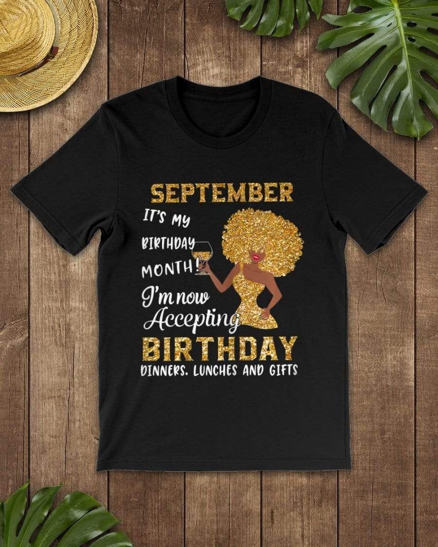 Personalized Golden Black Girl It'S My Birthday Custom Month T-Shirt