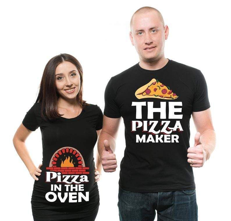 Funny Pizza Couple Maternity T-Shirt