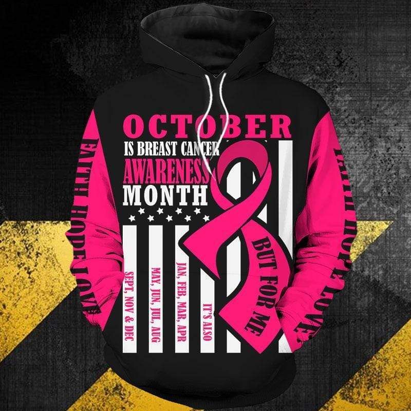 October Is Breast Cancer Awareness Month Pink Ribbon American Flag Aop Unisex Hoodie