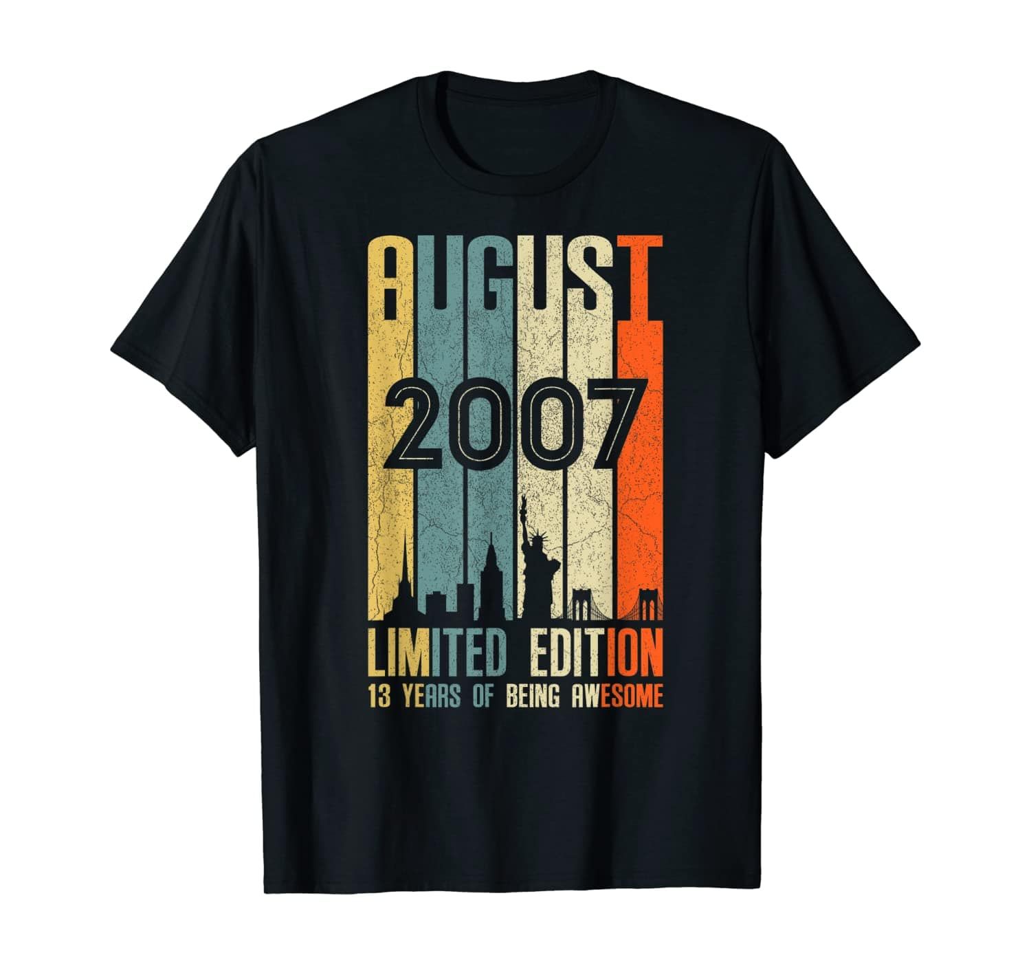 Personalized Retro Vintage August 2007 T-Shirt 13 Year Old Birthday Gift Custom Year