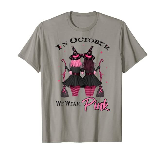 Witches In October We Wear Pink Fall Breast Cancer Awareness T-Shirt