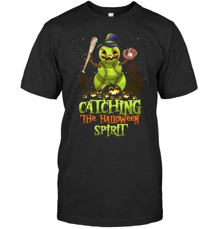 Funny Baseball Snowman Catching The Halloween Spirit T-Shirt