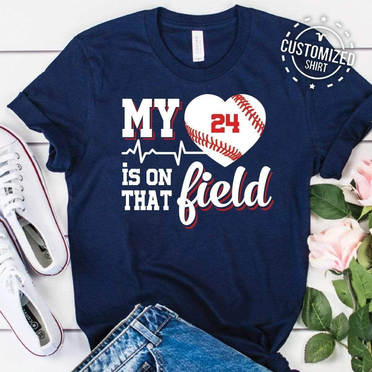 Personalized Baseball My Heart Is On That Field T-Shirt PAN