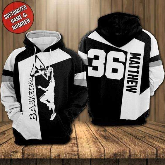 Personalized Basketball Black And White Custom Name And Number Hoodie 3D All Over Print