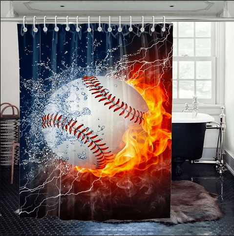 Fire Water Baseball Shower Curtain